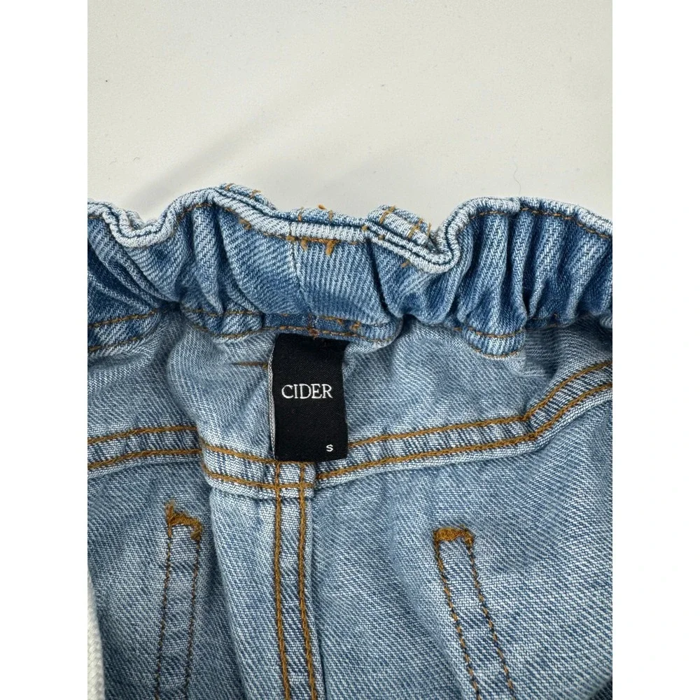 Cider Womens Light Blue Denim Paperbag‎ Shorts Elastic Waist Drawstring Small